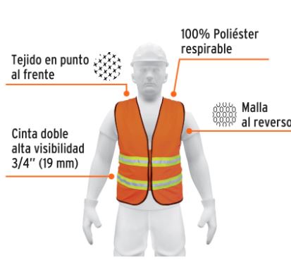 CHALECO DE SEGURIDAD NARANJA ALTA VISIBILIDAD CON CIERRE 13473 *