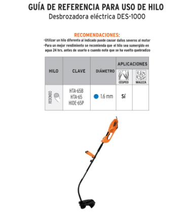 DESBROZADORA ELÉCTRICA 1000 W MANGO 'D', 14' DE CORTE 13521 N