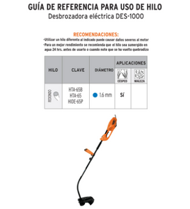 DESBROZADORA ELÉCTRICA 1000 W MANGO 'D', 14' DE CORTE 13521 N