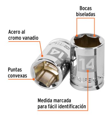 DADO DE 14 MM, 6 PUNTAS, CUADRO 3/8'', TRUPER 13678 *