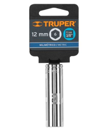 DADO LARGO DE 12MM, 6 PUNTAS, CUADRO 3/8'', TRUPER 13772 N