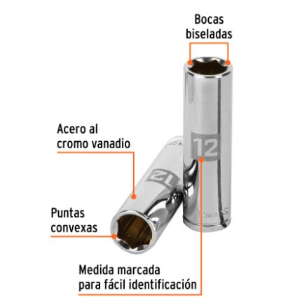 DADO LARGO DE 12MM, 6 PUNTAS, CUADRO 3/8'', TRUPER 13772 N