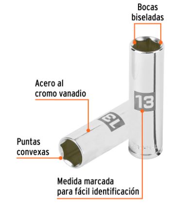 DADO LARGO DE 13MM, 6 PUNTAS, CUADRO 3/8'', TRUPER 13773 *