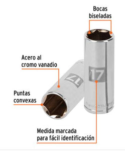 DADO LARGO DE 17MM, 6 PUNTAS, CUADRO 3/8'', TRUPER 13777 *L
