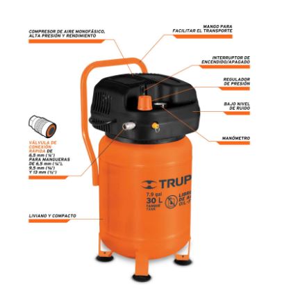 COMPRESOR DE AIRE LIBRE DE ACEITE, 30 L, 3HP (POTENCIA MÀX) 13836 *L
