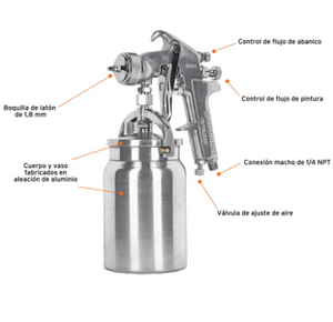 PISTOLA P/PINTAR SUCCIÓN HVHP, VASO ALUM, 1.8MM, 3 PERILLAS 14085 N