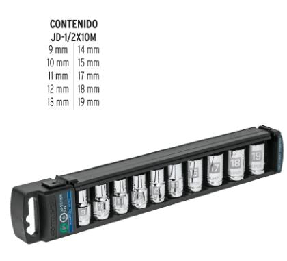 JUEGO DE 10 DADOS CUADRO 1/2'' MM, TRUPER 14177