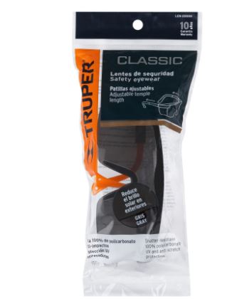 LENTES DE SEGURIDAD AJUSTABLES GRISES, TRUPER CLASSIC 14213 *