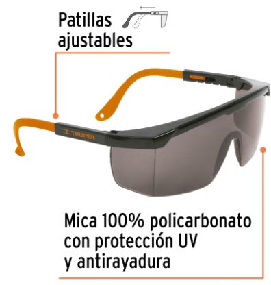 LENTES DE SEGURIDAD AJUSTABLES GRISES, TRUPER CLASSIC 14213 *