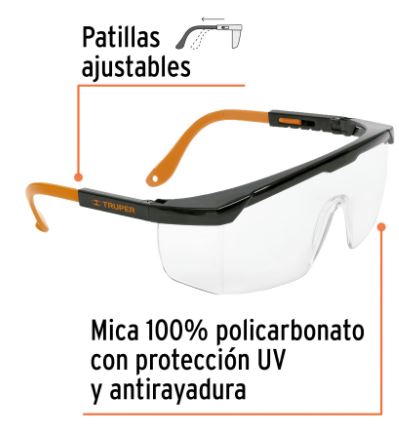 LENTES DE SEGURIDAD AJUSTABLES TRANSPARENTES, TRUPER CLASSIC 14284 *