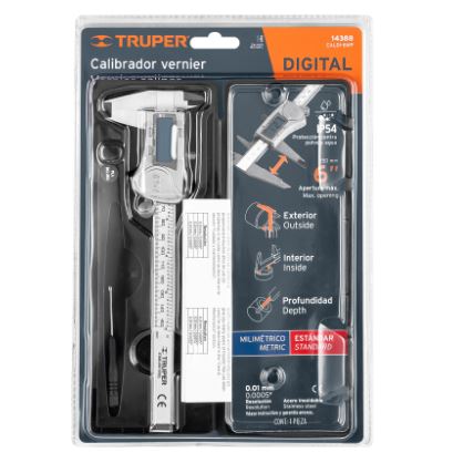 CALIBRADOR VERNIER DIGITAL, 6'' ACERO INOX, STD Y MM, TRUPER 14388 *