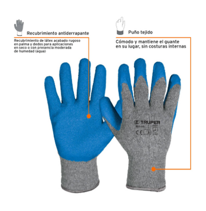 GUANTES DE POLIÉSTER RECUBIERTOS DE LÁTEX, MEDIANOS 15266 *