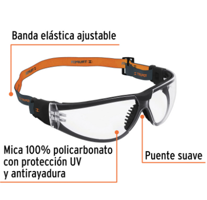 LENTES DE SEGURIDAD, TRANSPARENTE CON BANDA ELÀSTICA, ACTIVE 15304 P