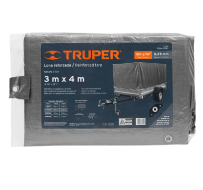 LONA REFORZADA 3 X 4 M, GRIS TRUPER 15363 *