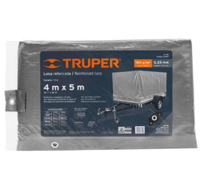 LONA REFORZADA, 4 X 5M, GRIS TRUPER 15364 *