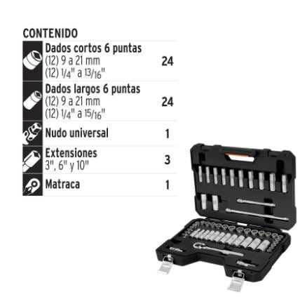 JUEGO DE 53 HERRAMIENTAS CUADRO 3/8'' MM PARA MECÁNICO 15689