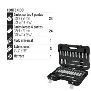 JUEGO DE 53 HERRAMIENTAS CUADRO 3/8'' MM PARA MECÁNICO 15689