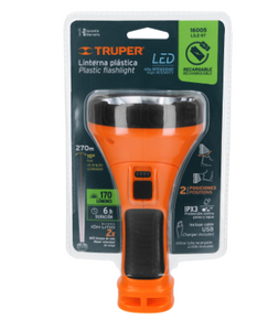 LINTERNA PLÁSTICA 1 LED LM RECARGABLE, TRUPER 16005 N