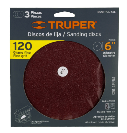 DISCO GRANO 120 PARA LIJADORA PUL 4X6, FUNDA CON 3 PZAS