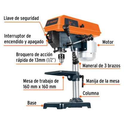 TALADRO DE PISO 8'', DE 250W (1/3 HP), BROQUERO DE 1/2'' 16174 N