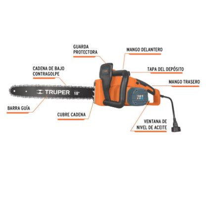 MOTOSIERRA ELÉCTRICA 1600 W CON BARRA DE 18'', TRUPER 16295 *