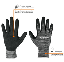 Cargar imagen en el visor de la galería, GUANTES DE NYLON RECUBIERTOS DE NITRILO ARENOSO, GRANDES 17065 P
