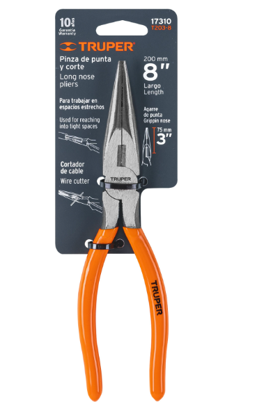 PINZA DE PUNTA Y CORTE 8'' DE MANGO PVC, TRUPER 17310 *