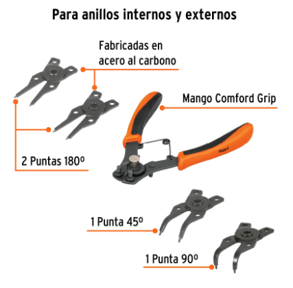 PINZA PARA ANILLOS DE RETENCIÓN, 4 PUNTAS INTERCAMBIABLES 17355 *