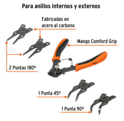 PINZA PARA ANILLOS DE RETENCIÓN, 4 PUNTAS INTERCAMBIABLES 17355 *