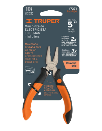 MINI PINZA PARA ELECTRICISTA 5'' MANGO COMFORT GRIP, TRUPER 17371 *