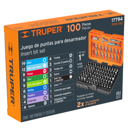 JUEGO DE PUNTAS MIXTAS, 1'' 100 PIEZAS