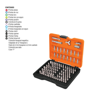 JUEGO DE PUNTAS MIXTAS, 1'' 100 PIEZAS