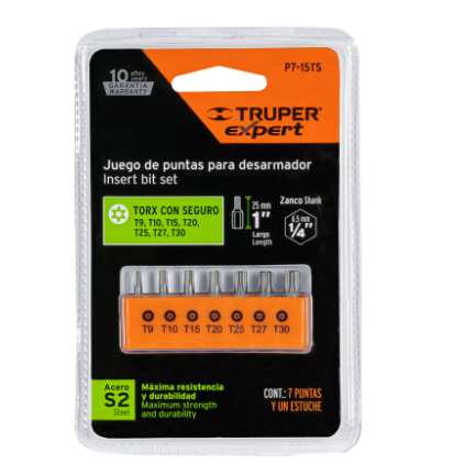 JUEGO DE PUNTAS TORX CON SEGURO, 1', 7 PIEZAS, EXPERT 17797 *