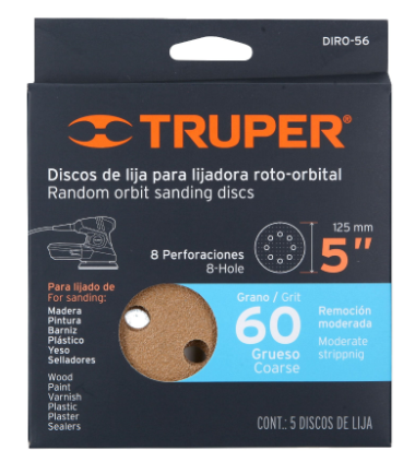 CAJA CON 5 DISCOS DE LIJA 5' GRANO 60 LIJADORA ROTO-ORBITAL 17848 *