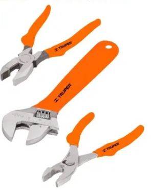 JUEGO 2 PINZAS Y 1 LLAVE AJUSTABLE MANGO DE PVC TRUPER 18216 P