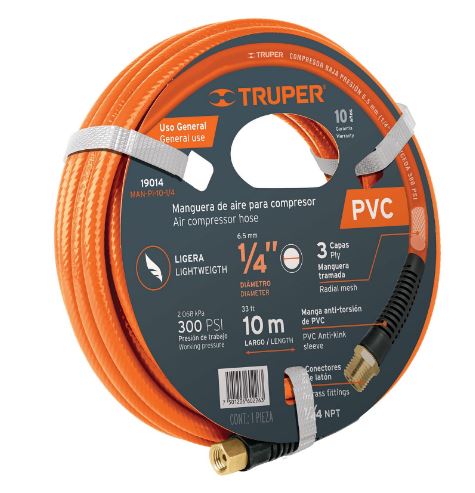 ROLLO DE 5M DE MANGUERA 1/4'' DE PVC PARA COMPRESOR, TRUPER 19013 *