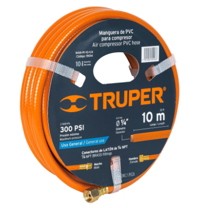 ROLLO DE 10 DE MANGUERA 1/4'' DE PVC PARA COMPRESOR 19014 *