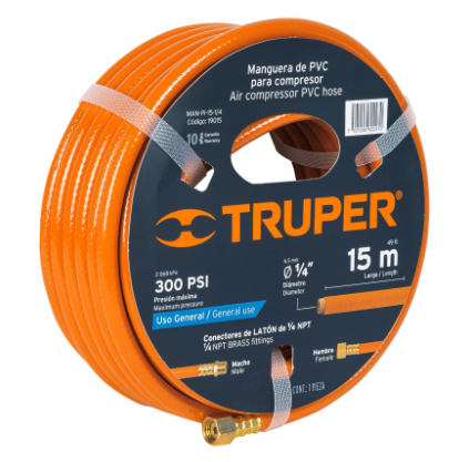ROLLO DE 15M DE MANGUERA 1/4'' DE PVC PARA COMPRESOR, TRUPER 19015 *