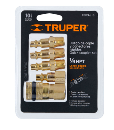 JUEGO DE 4 CONECTORES Y 1 COPLE PARA COMPRESOR DE AIRE 19081 N