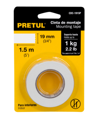 CINTA DOBLE CARA DE 19MM X 1.5M PRETUL 20004 *