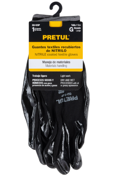GUANTES DE NYLON RECUBIERTOS DE NITRILO, GRANDES, PRETUL 20028 *