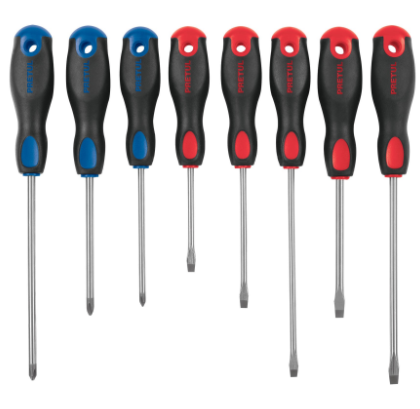 JUEGO DE DESARMADORES, 8 PIEZAS, MANGO COMFORT GRIP, PRETUL 20219 P