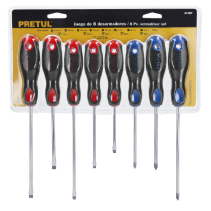 JUEGO DE DESARMADORES, 8 PIEZAS, MANGO COMFORT GRIP, PRETUL 20219 P