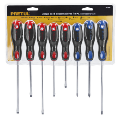 JUEGO DE DESARMADORES, 8 PIEZAS, MANGO COMFORT GRIP, PRETUL 20219 P