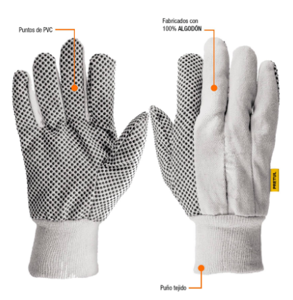 GUANTES DE ALGODÓN CON PUNTOS PVC, PRETUL 20330 *