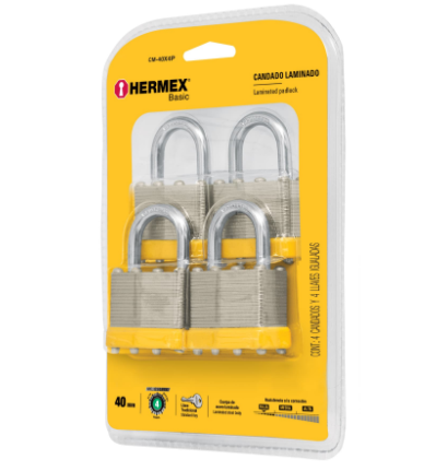 JGO 4 CANDADOS CUERPO LAMINADO, 40MM, HERMEX 20507 *