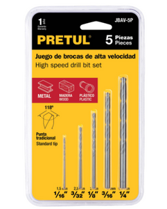 JUEGO DE 5 BROCAS HSS PARA METAL, PRETUL 20703 N