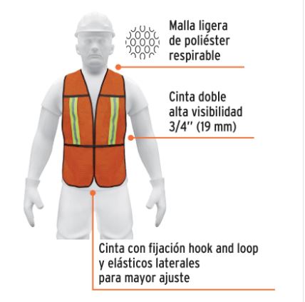 CHALECO DE SEGURIDAD CON CINTAS REFLEJANTES, NARANJA, PRETUL 21025 *