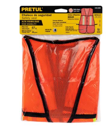 CHALECO DE SEGURIDAD CON CINTAS REFLEJANTES, NARANJA, PRETUL 21025 *
