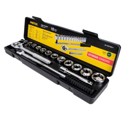 JUEGO DE 16 HERRAMIENTAS 1/2'' STD, PARA MECÁNICO, PRETUL 21172 N